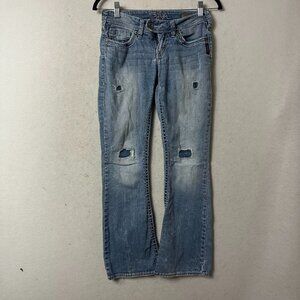 Silver Jeans Tuesday 20 flare Distressed Stretch Denim Pant low rise  W26 X L30